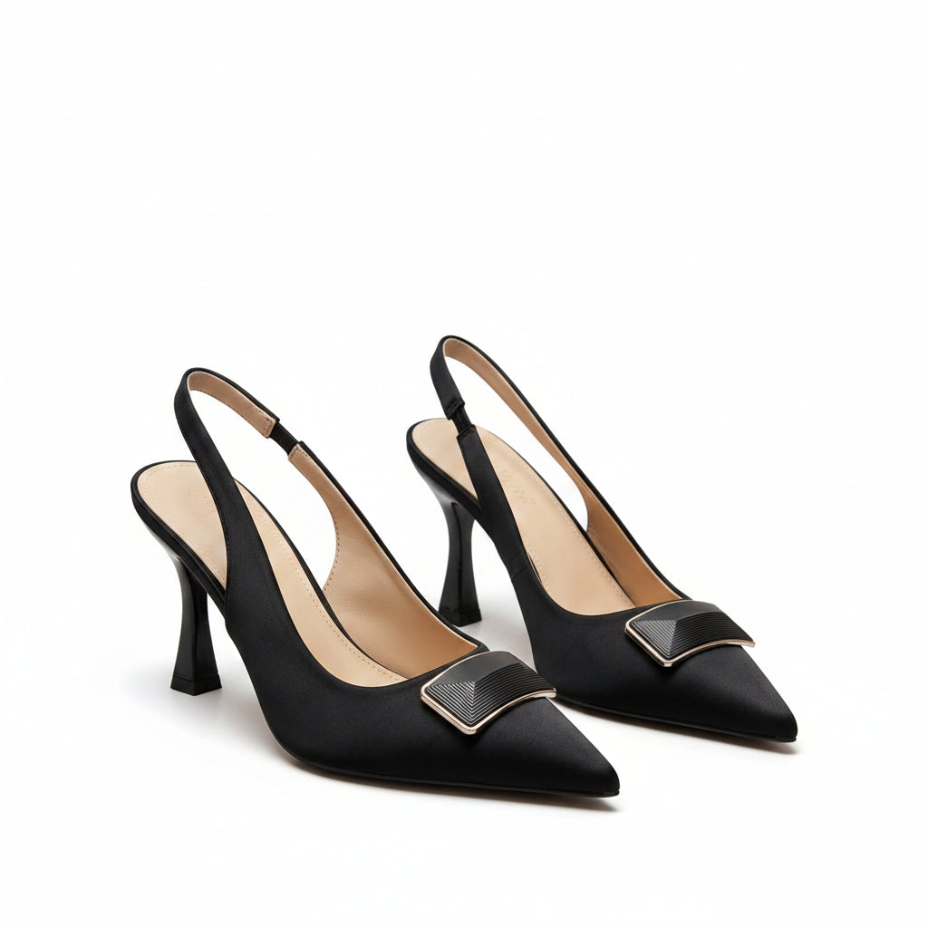 Distinct Structured Metal Buckle Slingback Stilettos Heels