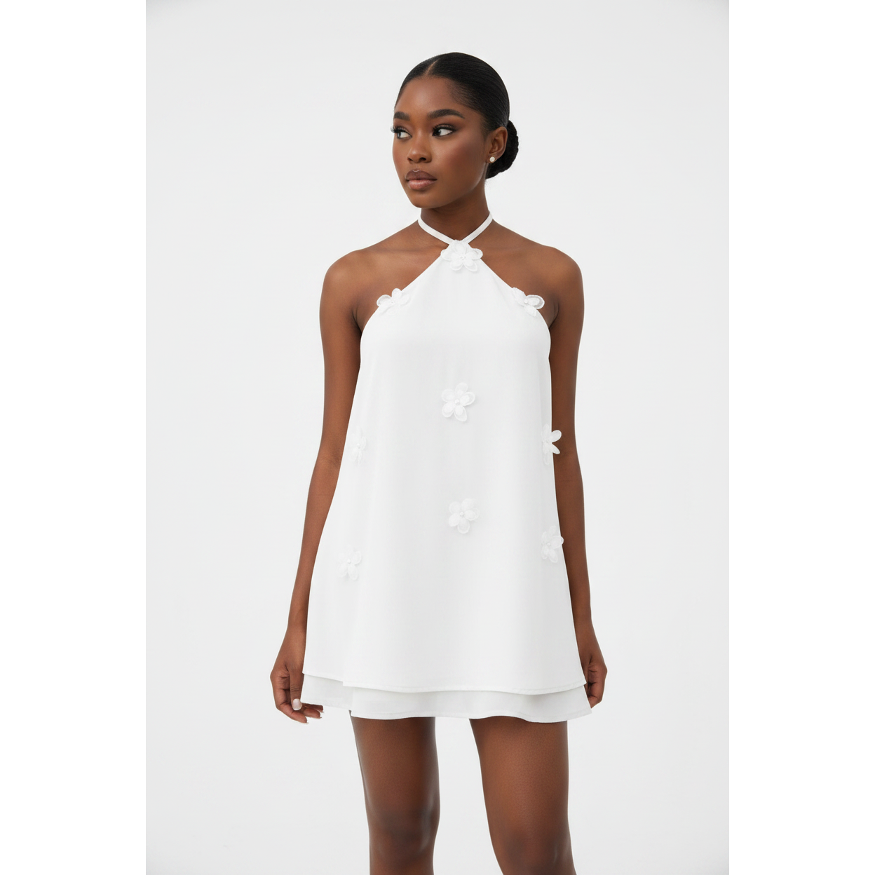 Ladies Summer Floral Halter Chiffon Mini Dress