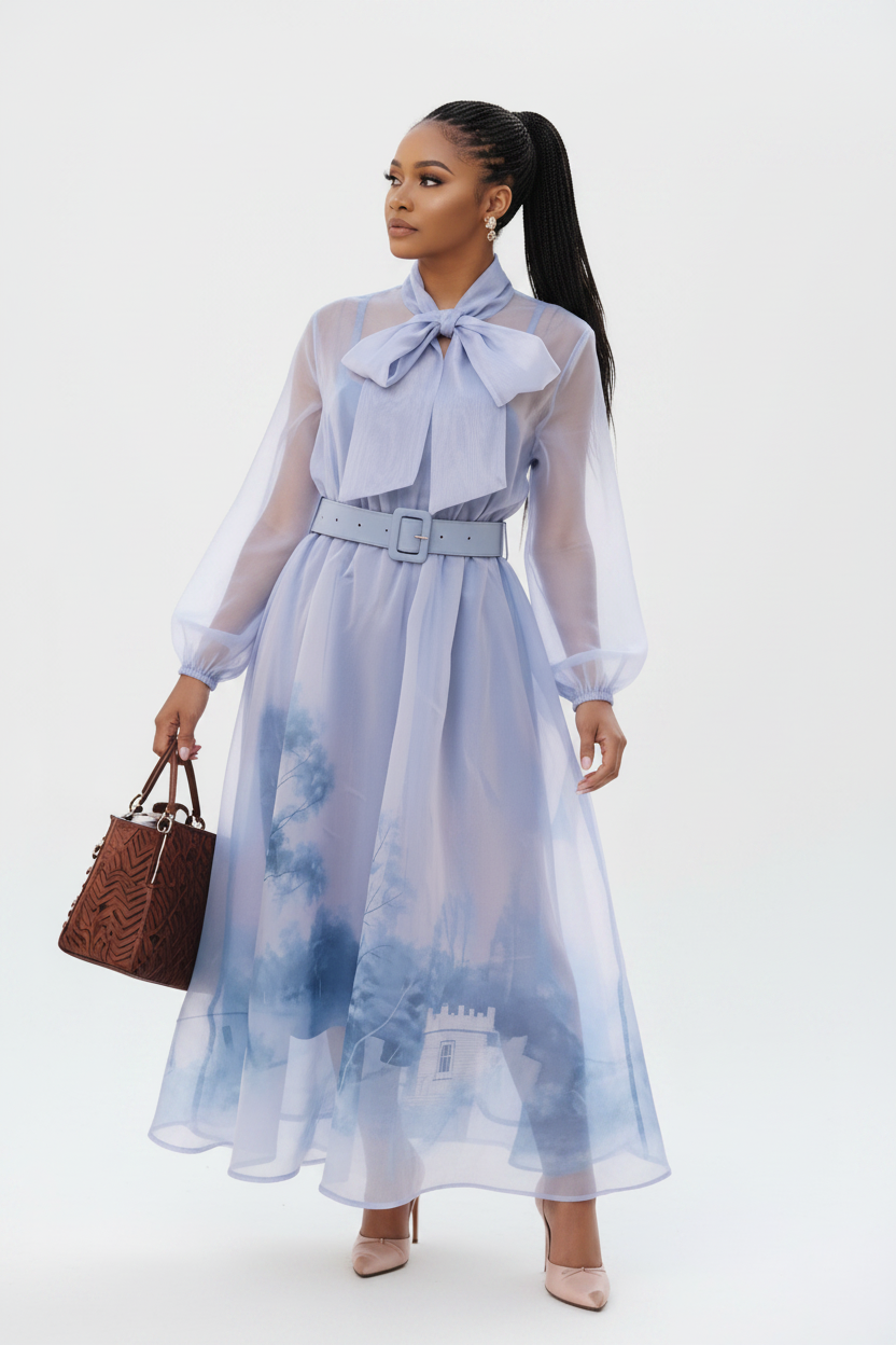 Classic Tie-Neck Chiffon Maxi Dress