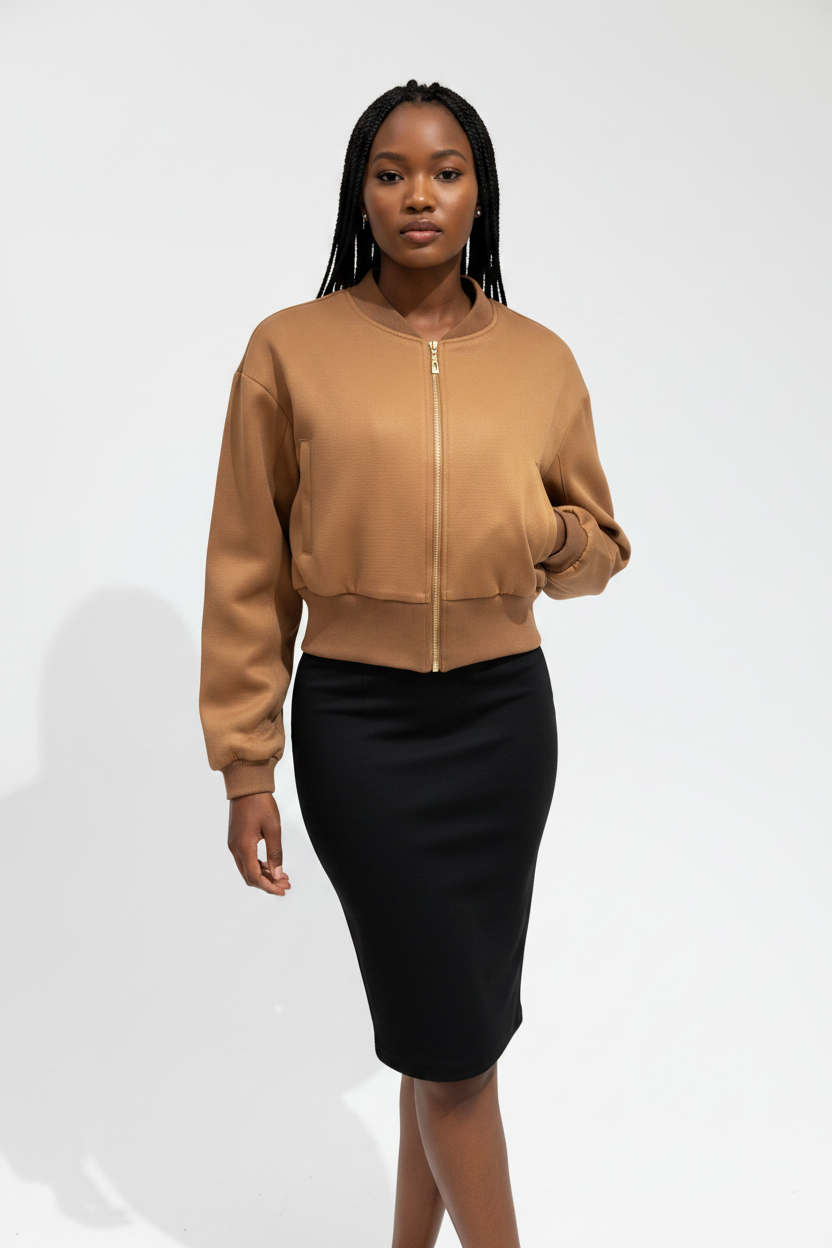 Casual Crop Ribbed Hem Jacket