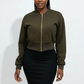 Casual Crop Ribbed Hem Jacket