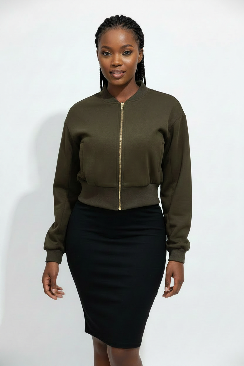 Casual Crop Ribbed Hem Jacket