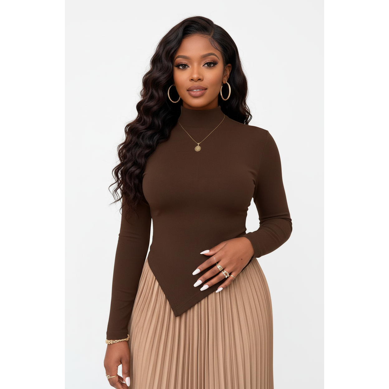 Elegant High Neck Long Sleeve Knit Top