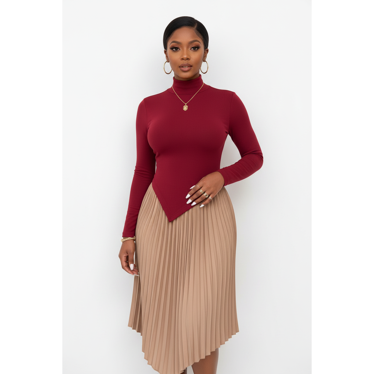 Elegant High Neck Long Sleeve Knit Top