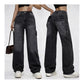 Faded High-Waisted Wide-Leg Utility Jeans