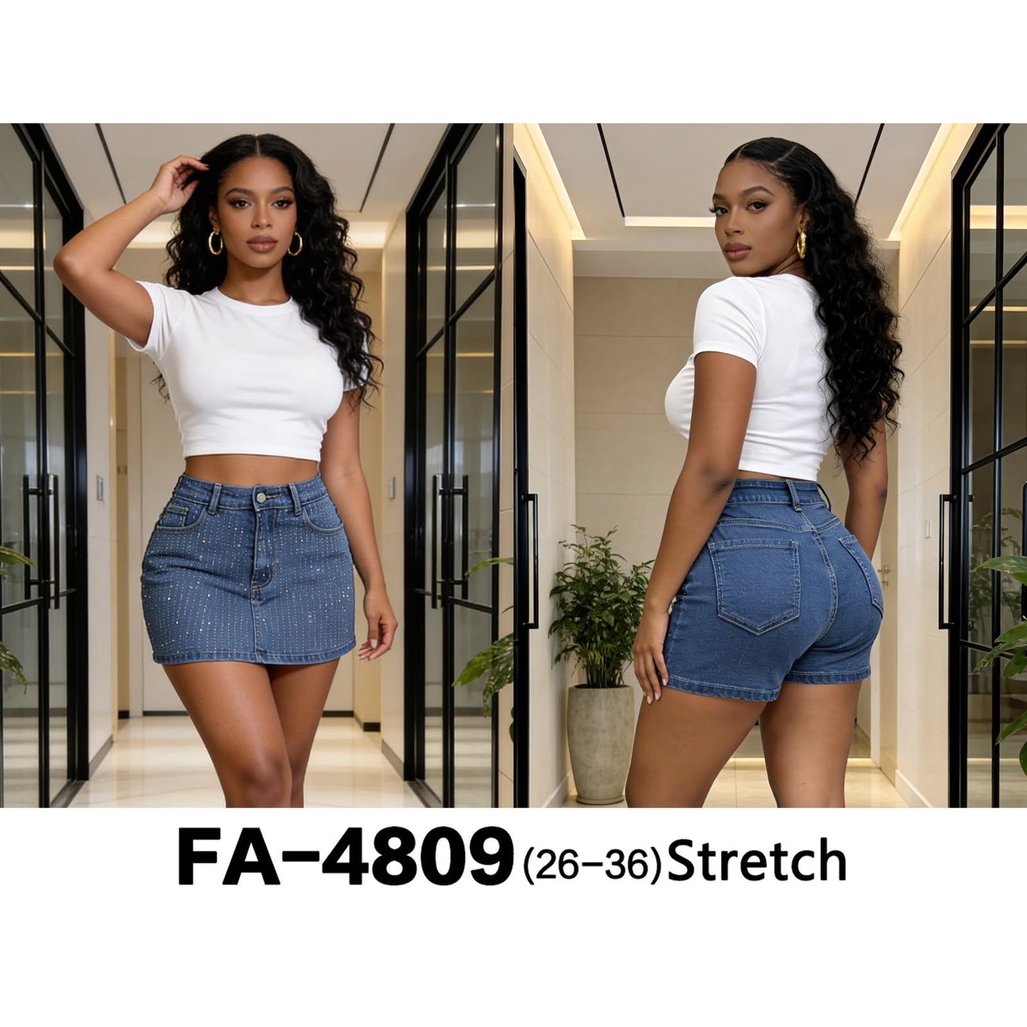 Ladies Pinstripe Embellished Denim Mini Skirt