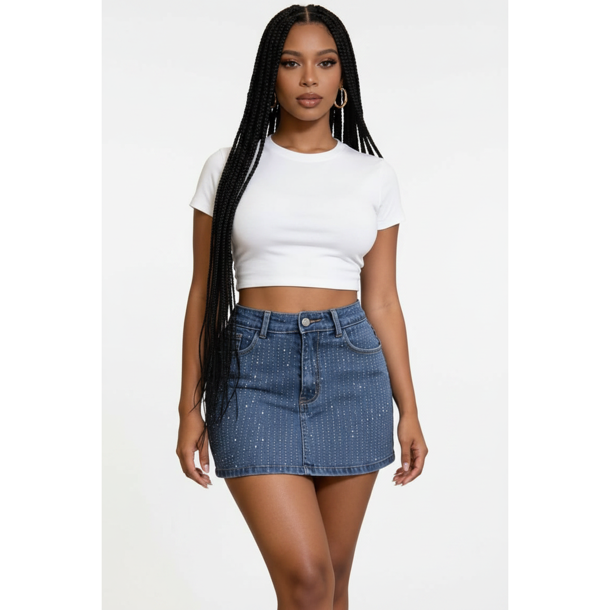Ladies Pinstripe Embellished Denim Mini Skirt