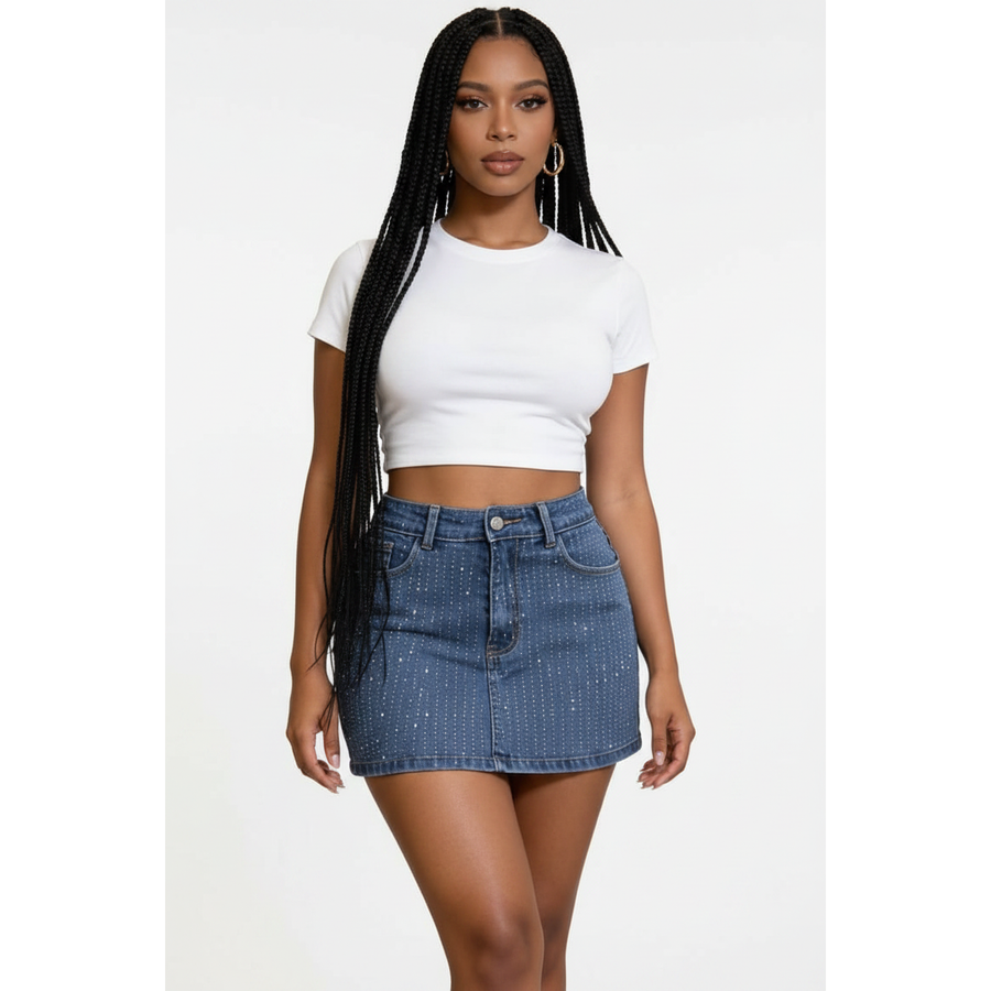 Ladies Pinstripe Embellished Denim Mini Skirt