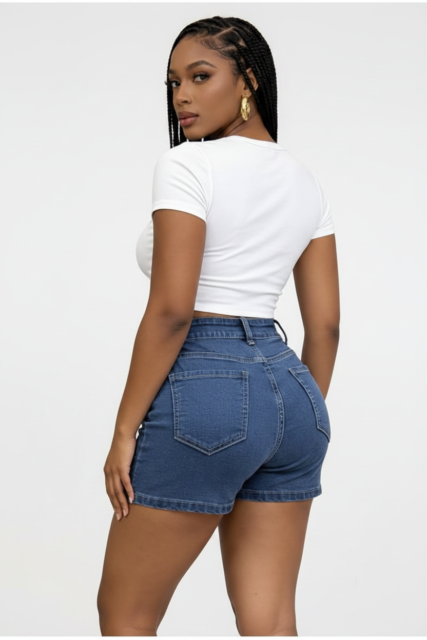 Ladies Pinstripe Embellished Denim Mini Skirt