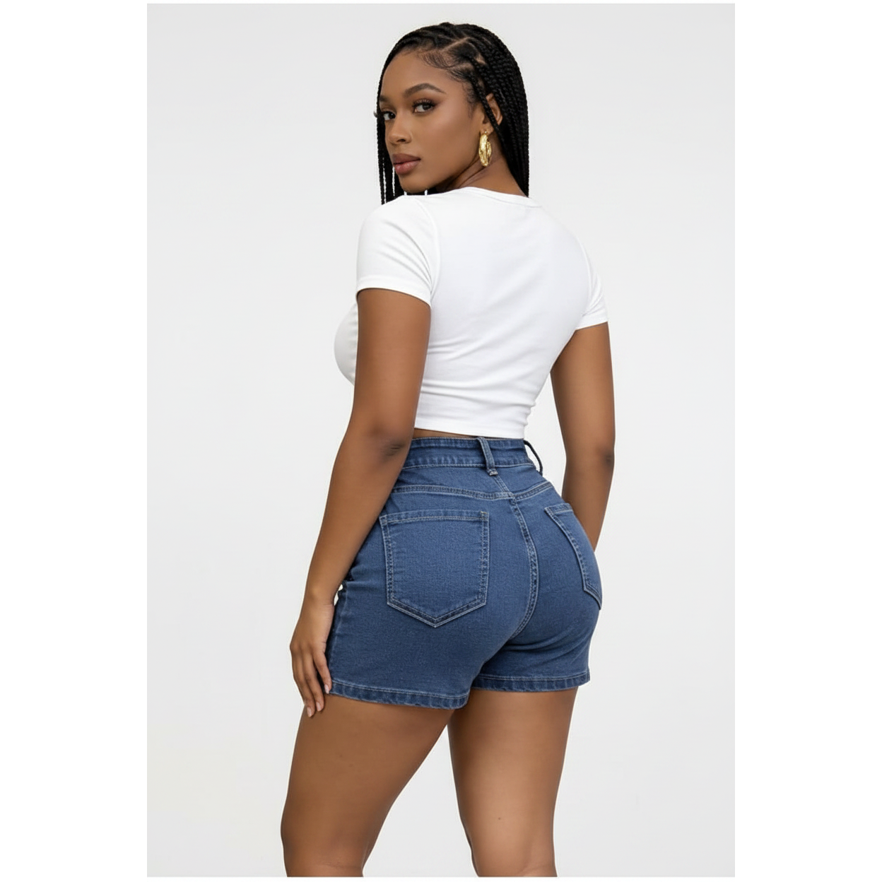 Ladies Pinstripe Embellished Denim Mini Skirt