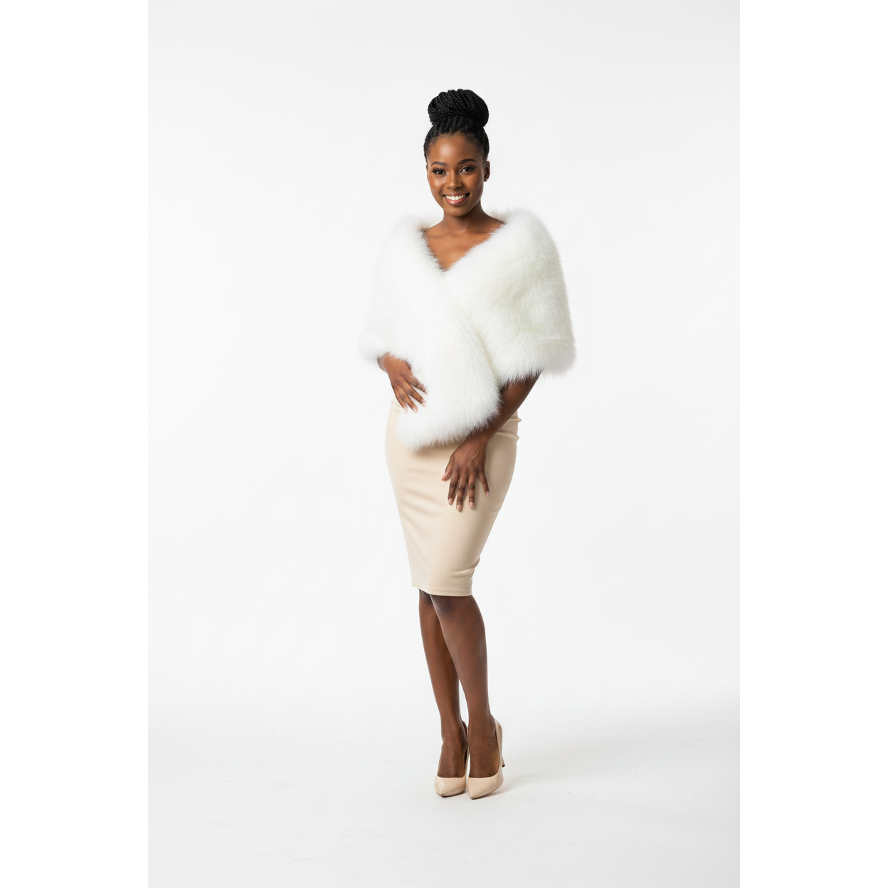Classic Fluffy Fur Bridal Shawl