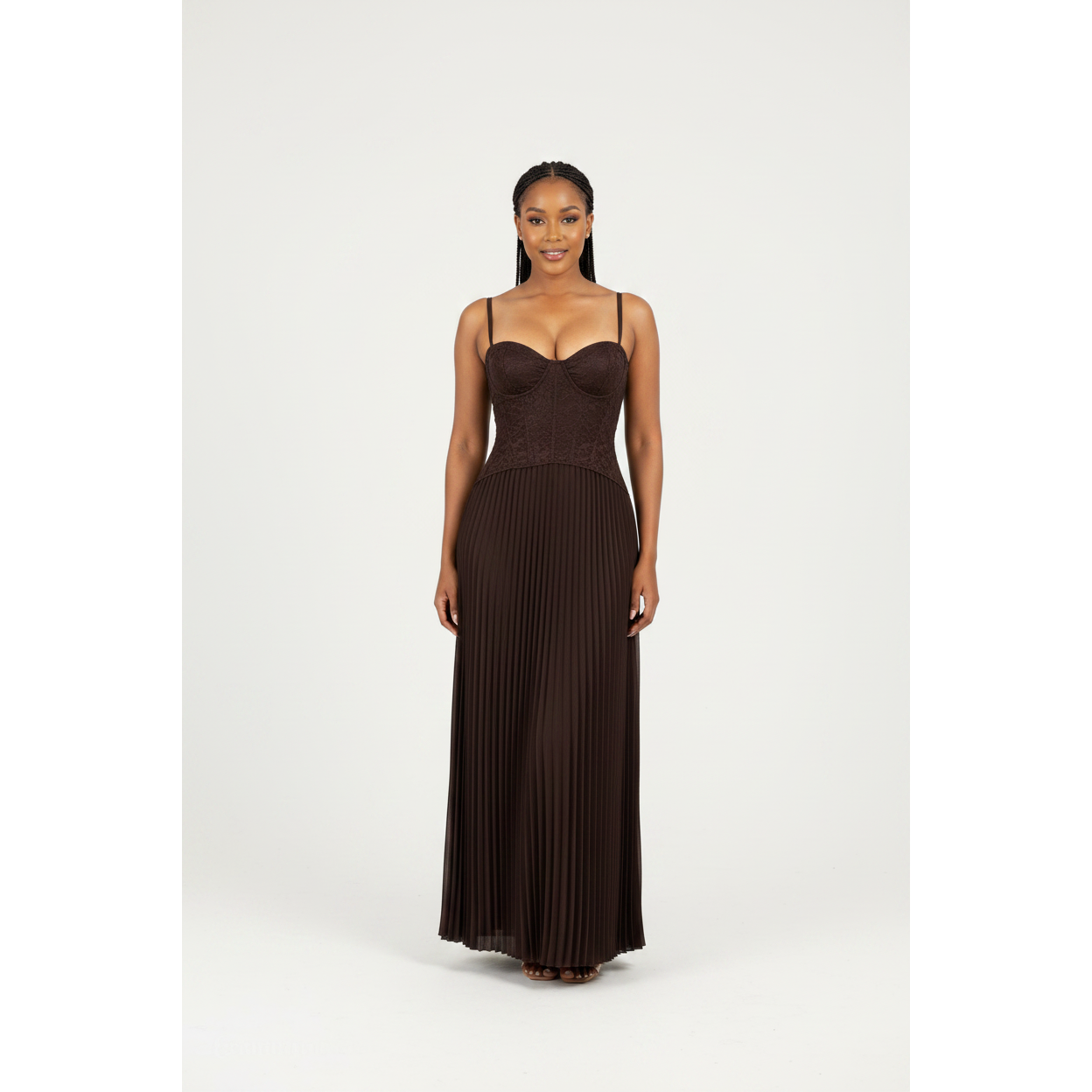 Ladies Lace Corset Pleated Maxi Dress