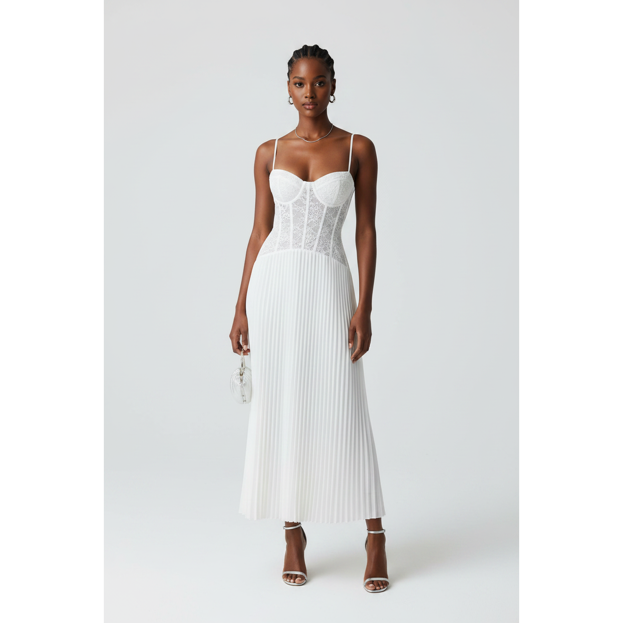 Ladies Lace Corset Pleated Maxi Dress