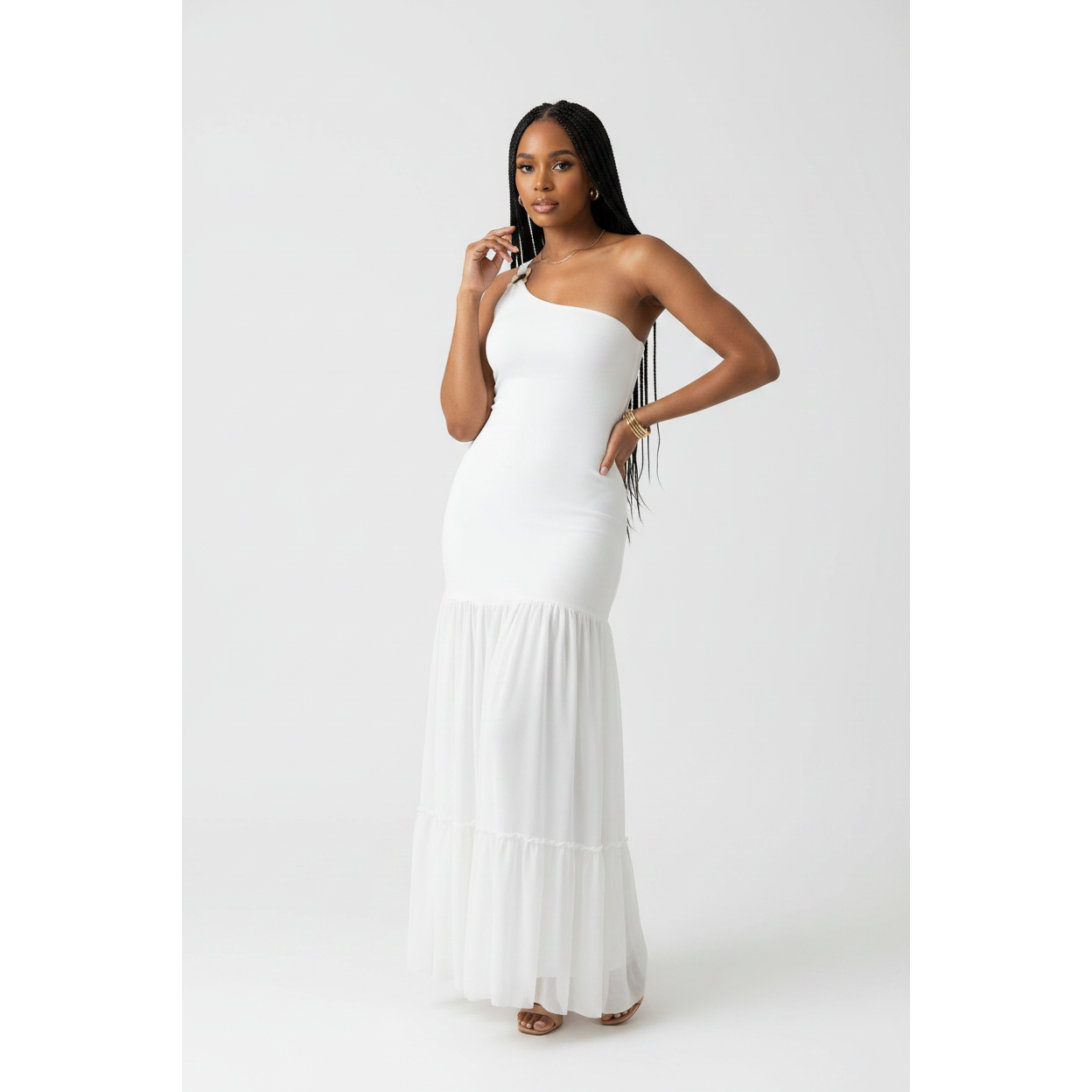 Single Shoulder Strap Sheer Chiffon Dress