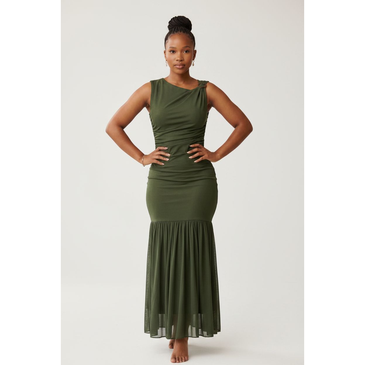 Elegant Round Neck Mesh Patchwork Sleeveless Dress