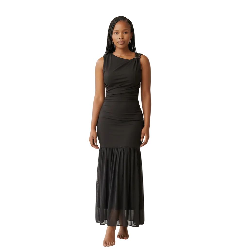 Elegant Round Neck Mesh Patchwork Sleeveless Dress