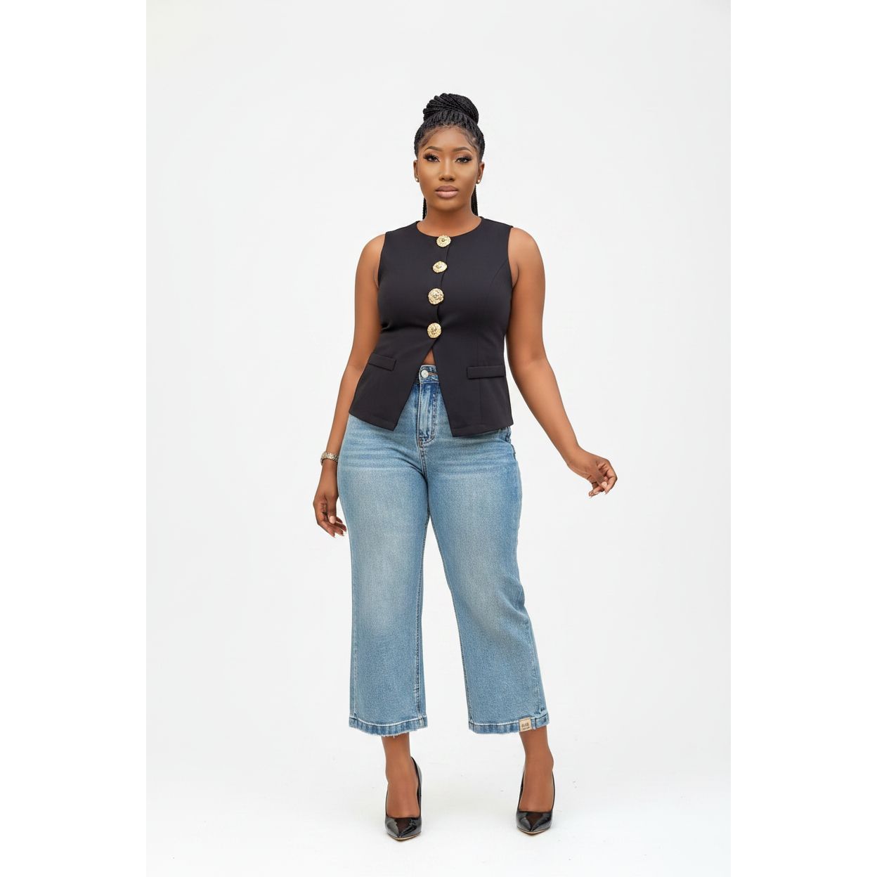 Light Wash High-Waisted Wide-Leg Jeans