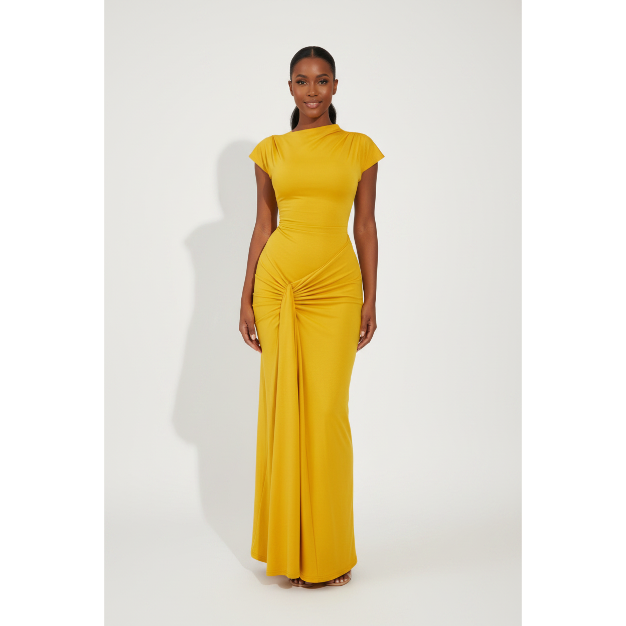 Stylish Ruched Knot Bodycon Maxi Dress