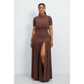 Trendy Short Sleeve Mock-Neck Front-Slit Maxi Dress