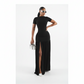 Trendy Short Sleeve Mock-Neck Front-Slit Maxi Dress