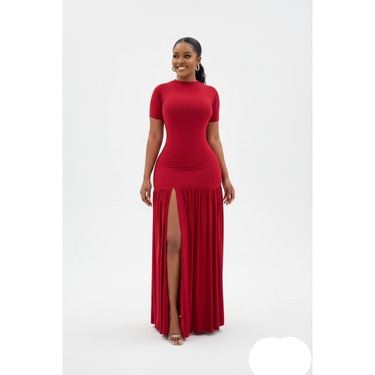 Trendy Short Sleeve Mock-Neck Front-Slit Maxi Dress