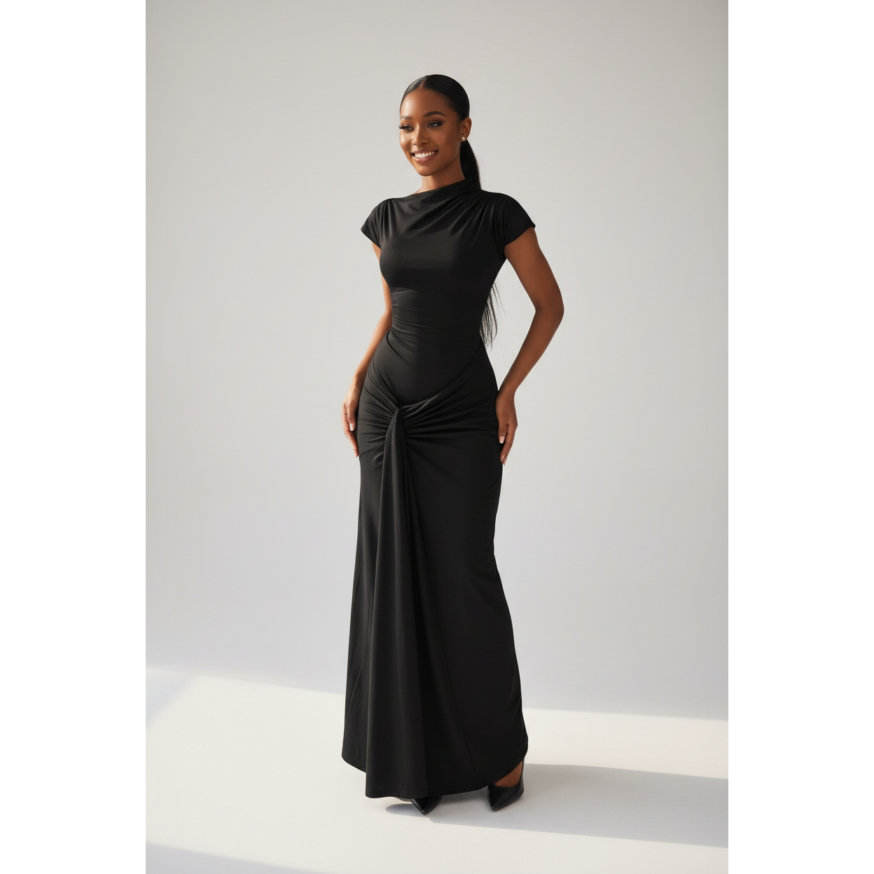 Stylish Ruched Knot Bodycon Maxi Dress