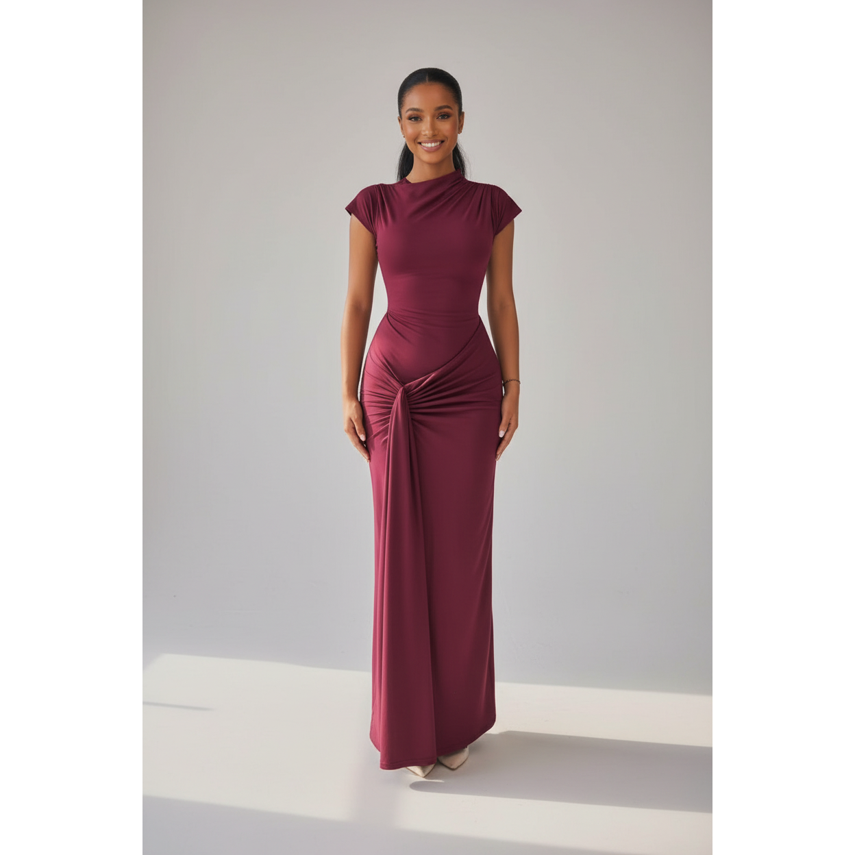 Stylish Ruched Knot Bodycon Maxi Dress