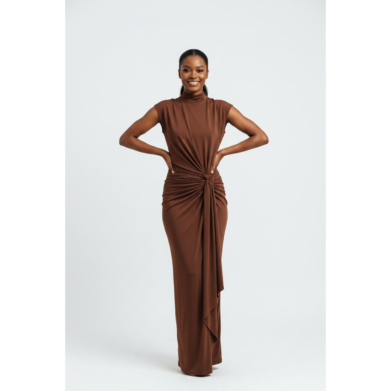 Stylish Ruched Knot Bodycon Maxi Dress