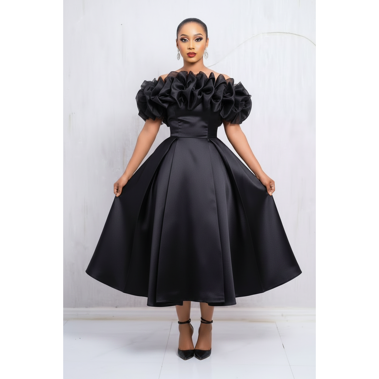 Ladies Fits & Flare Bustier Bubble Midi Dress