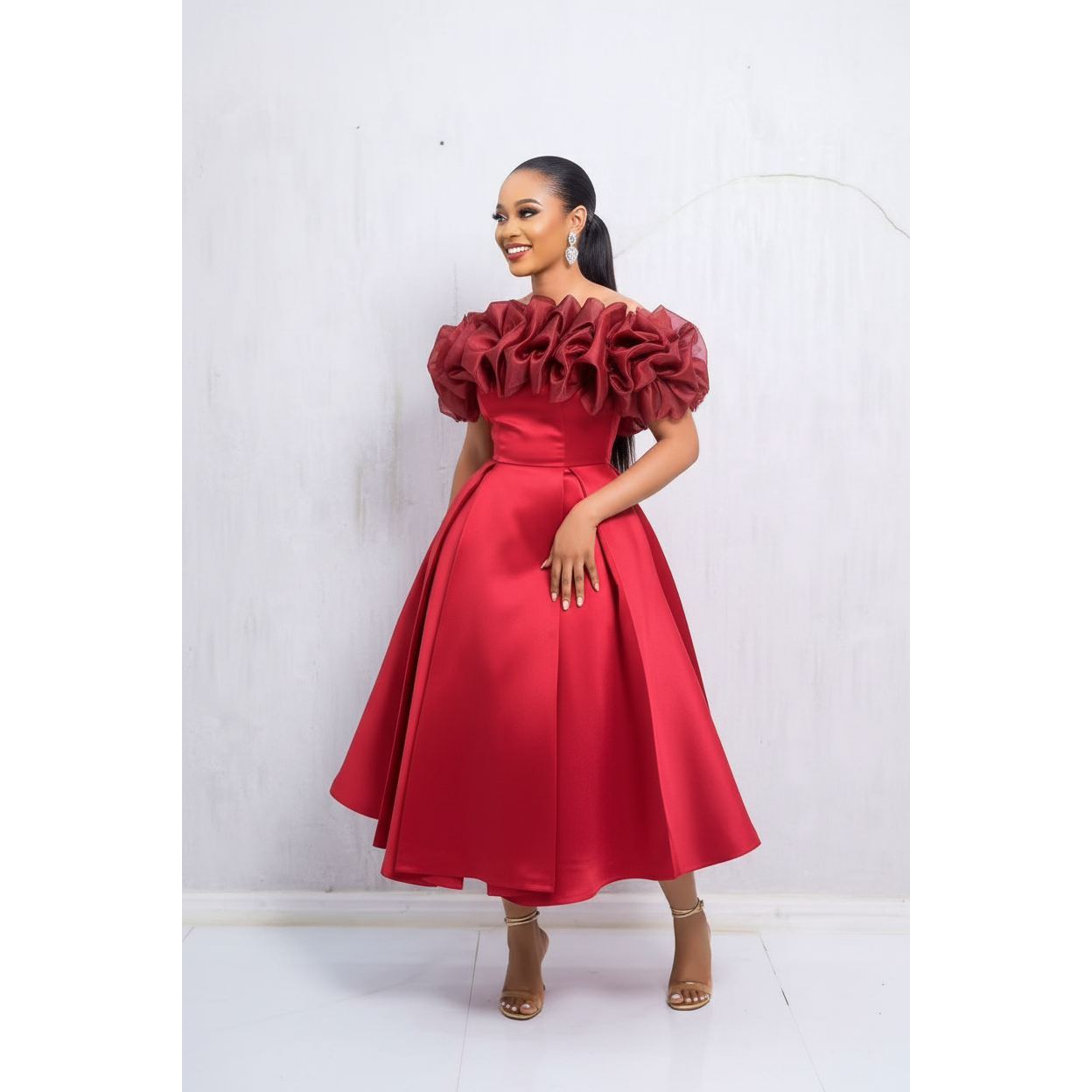 Ladies Fits & Flare Bustier Bubble Midi Dress