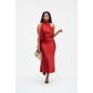 Satin Halter Scarf Midi Dress