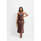 Satin Halter Scarf Midi Dress