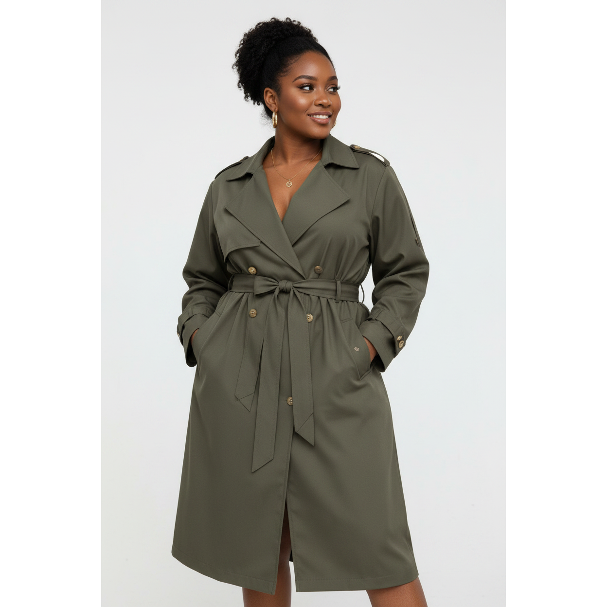 Trendy Waist Belt Mid-Length Trench Coat