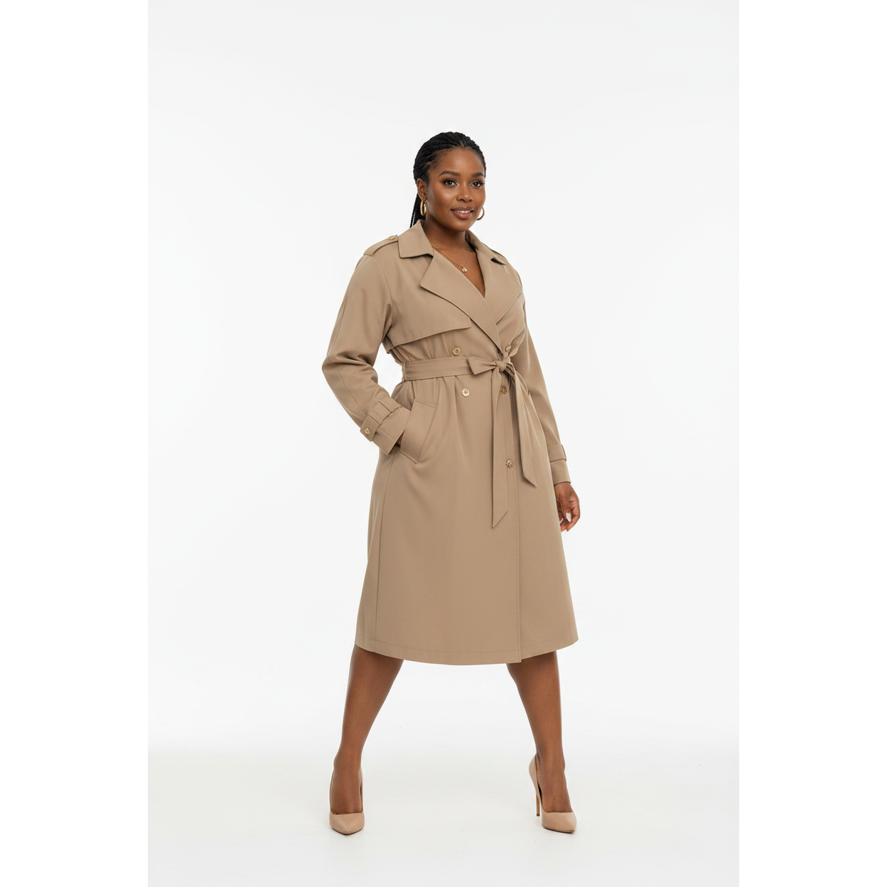 Trendy Waist Belt Mid-Length Trench Coat
