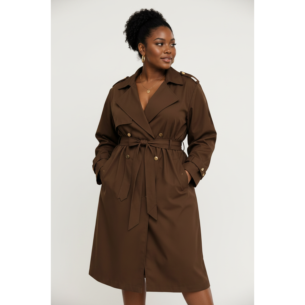 Trendy Waist Belt Mid-Length Trench Coat