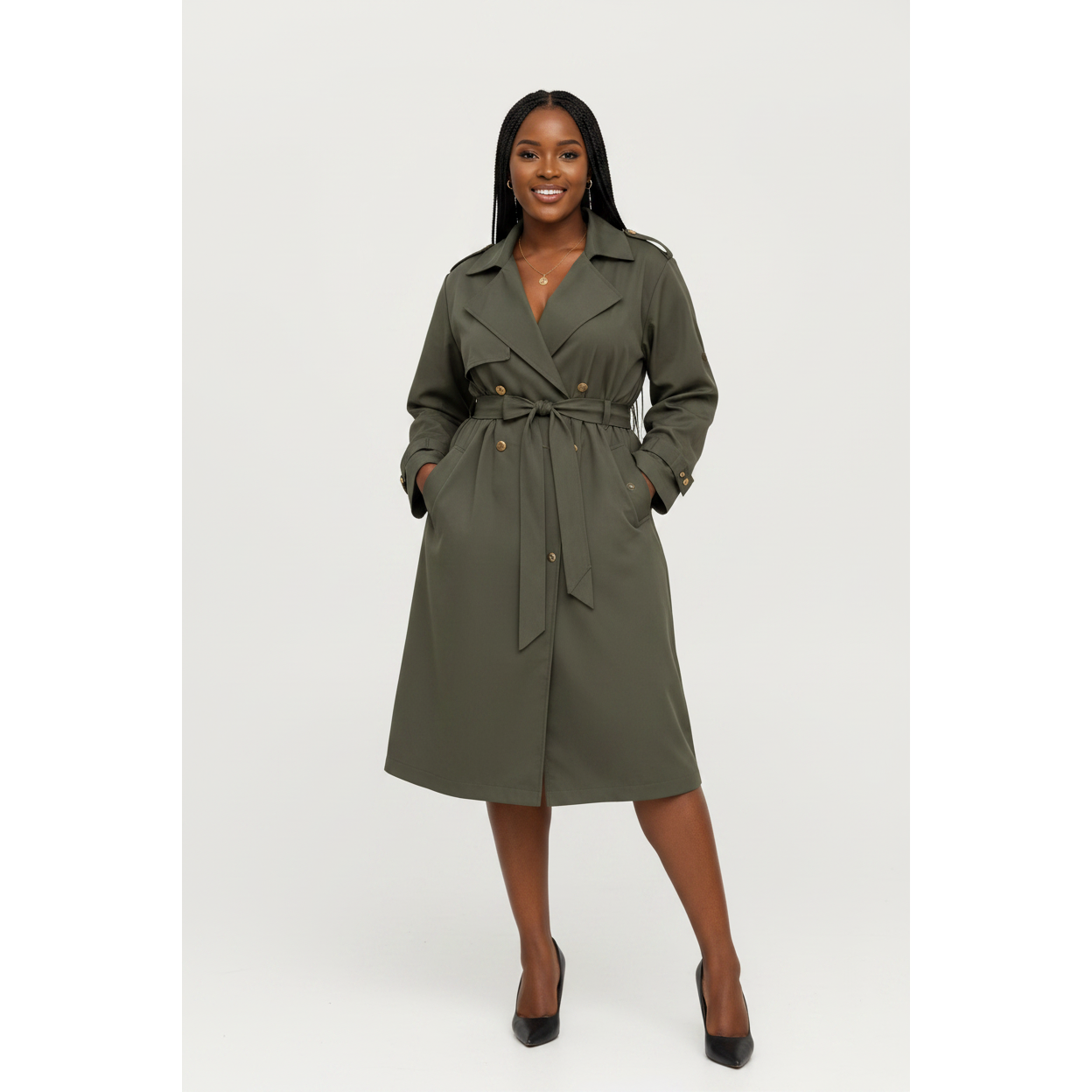 Trendy Waist Belt Mid-Length Trench Coat