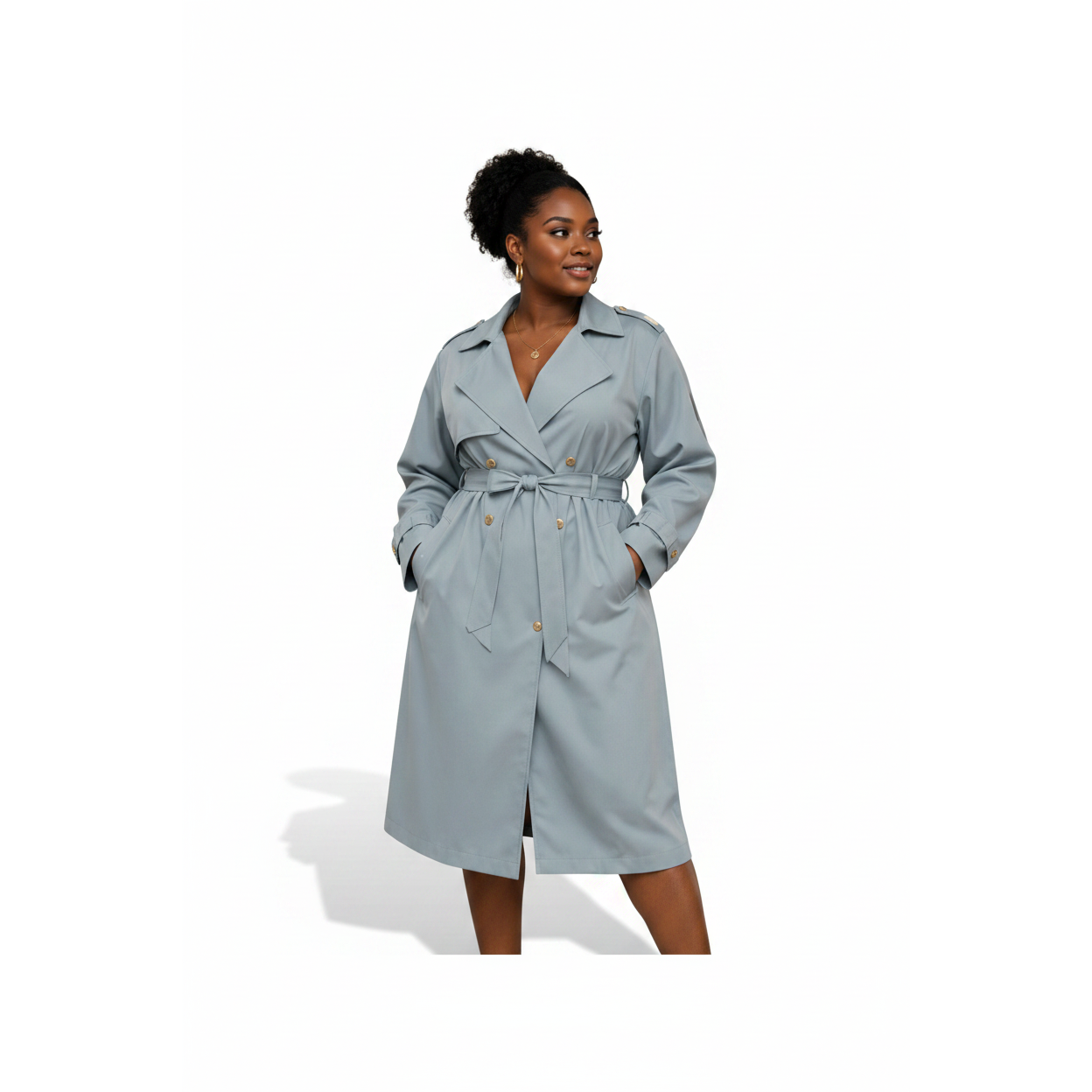 Trendy Waist Belt Mid-Length Trench Coat