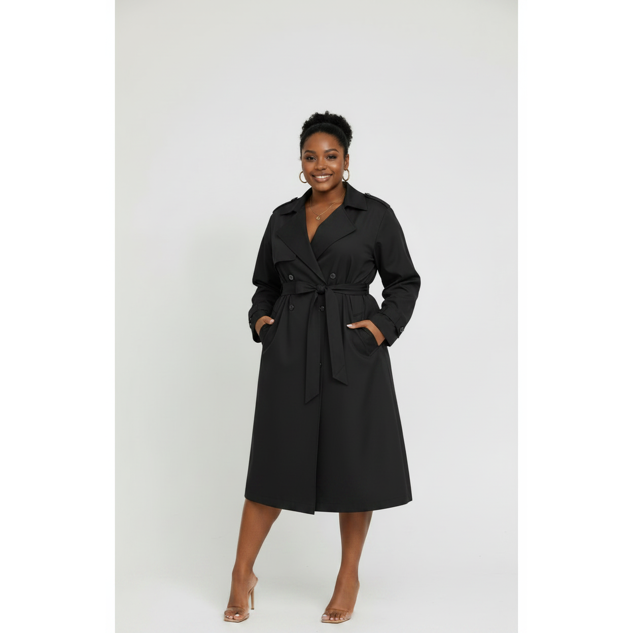 Trendy Waist Belt Mid-Length Trench Coat