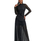 Modest Long Sleeve Draped Ruffle Maxi Dress