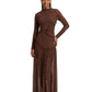 Modest Long Sleeve Draped Ruffle Maxi Dress