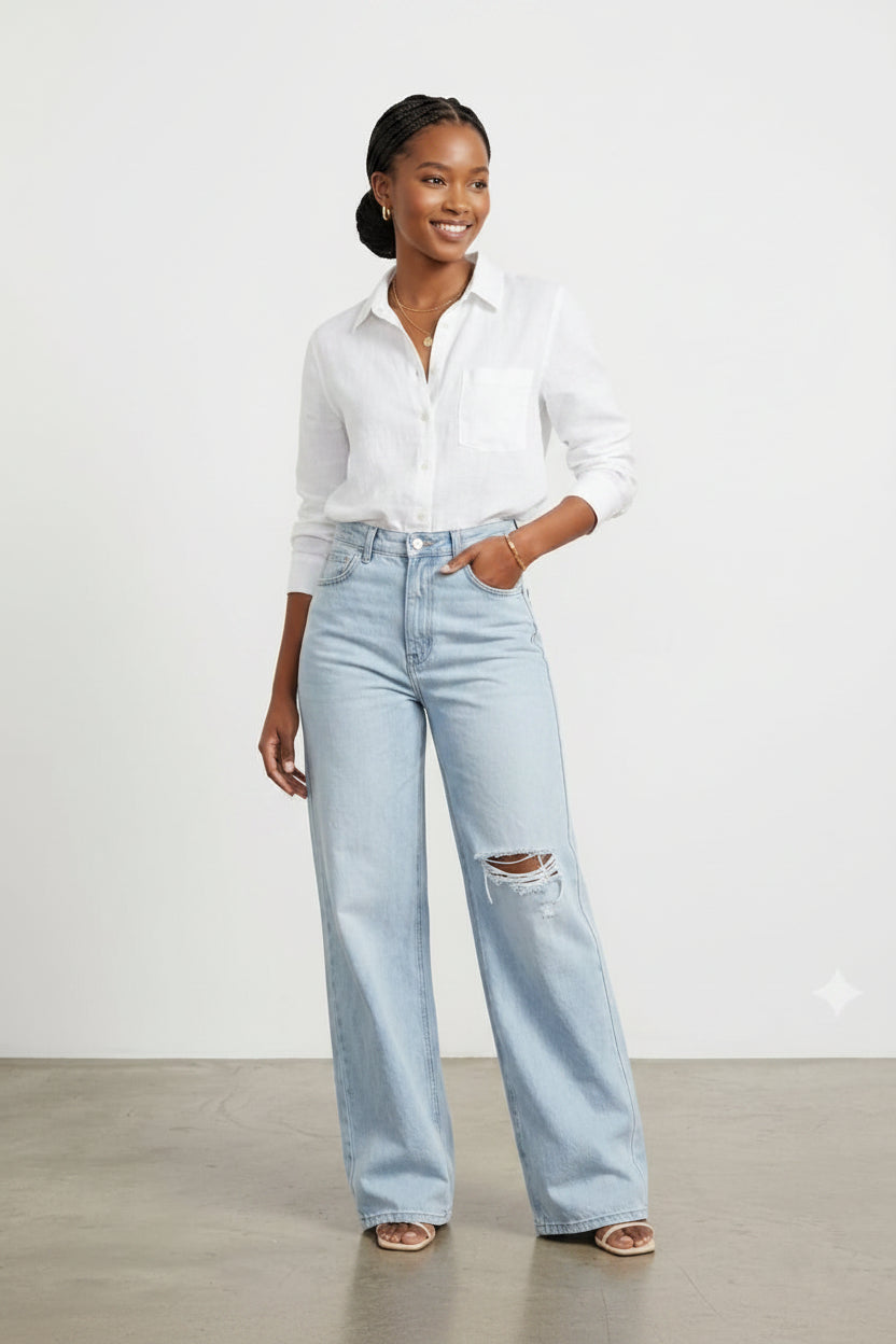 Denim Wide Leg Bottom Jeans