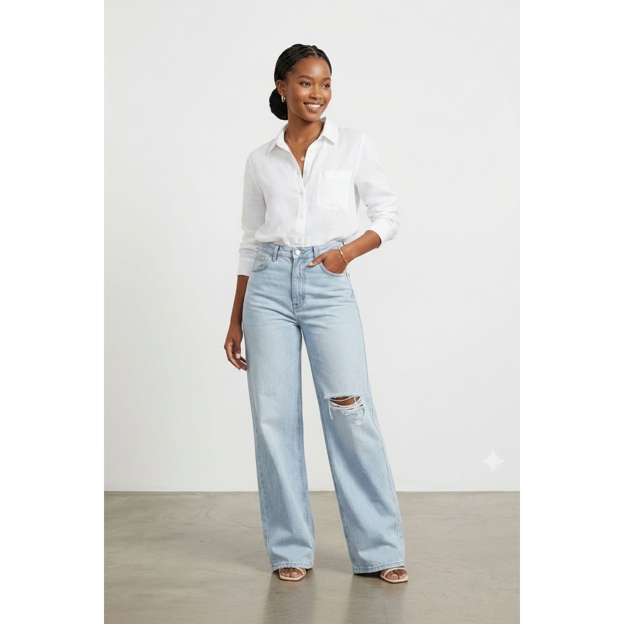 Denim Wide Leg Bottom Jeans