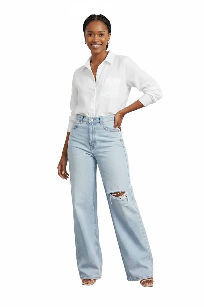 Denim Wide Leg Bottom Jeans