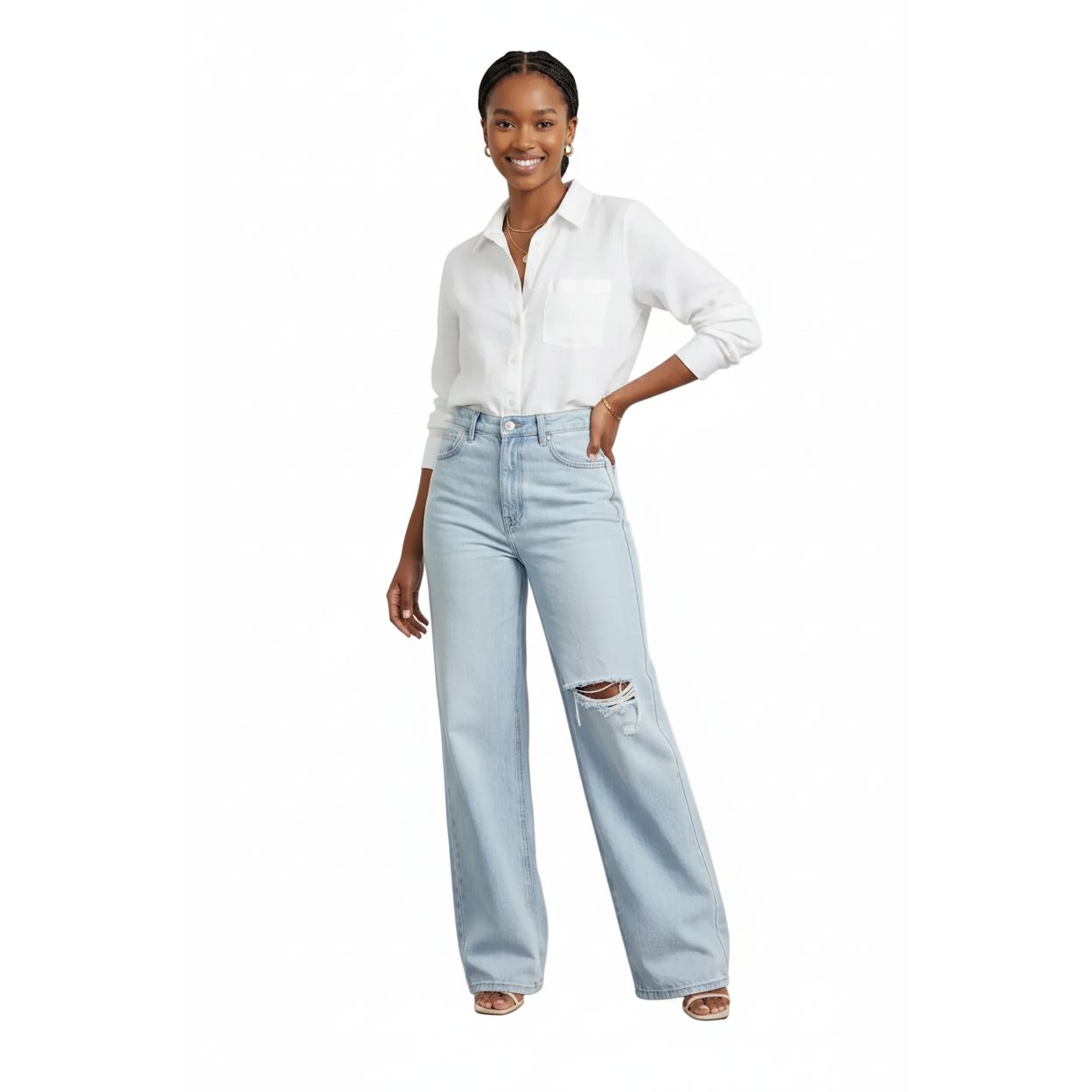 Denim Wide Leg Bottom Jeans
