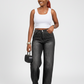High-Waisted Wide-Leg Rhinestone Jeans