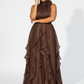 Sleeveless Halter-Neck Draped Bodice Dress
