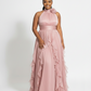 Sleeveless Halter-Neck Draped Bodice Dress