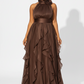 Sleeveless Halter-Neck Draped Bodice Dress