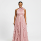 Sleeveless Halter-Neck Draped Bodice Dress
