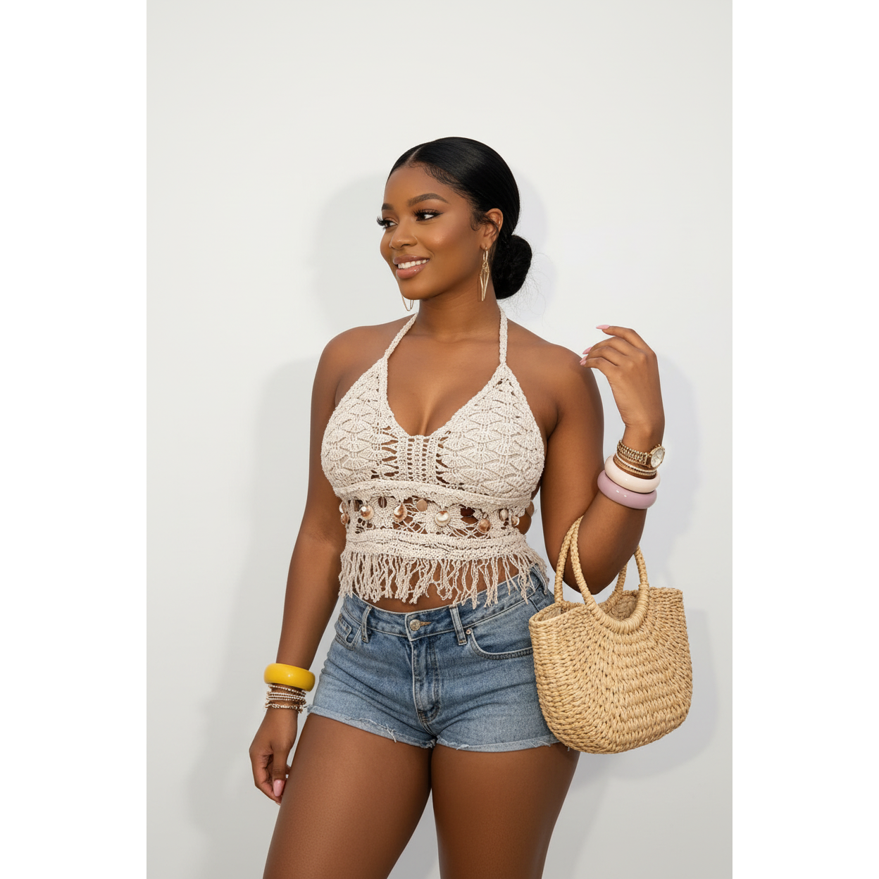 Bohemian Festival-Style Crochet Halter Crop Top